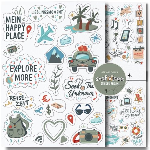 Sticker Reisen by snaPmee - Aufkleber für Reisetagebuch, Fotoalbum & Geschenke - Reisesticker für Erwachsene & Kinder - Set mit 133 Motiven auf 8 Bögen DIN-A5 Sticker Reisen by snaPmee - Aufkleber für Reisetagebuch, Fotoalbum & Geschenke - Reisesticker für Erwachsene & Kinder - Set mit 133 Motiven auf 8 Bögen DIN-A5 von Fotospiel