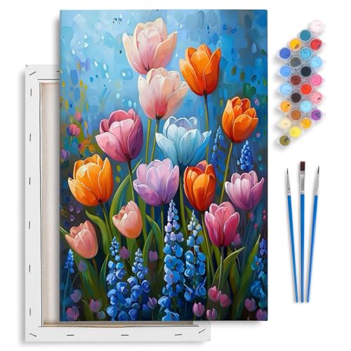 Fountor Blumen Malen Nach Zahlen Erwachsene mit Rahmen, Flowers Malen Nach Zahlen mit Rahmen, DIY Acryl Blumen Paint by Numbers Adult für Home Wall Decor Geschenk 20x30cm von Fountor