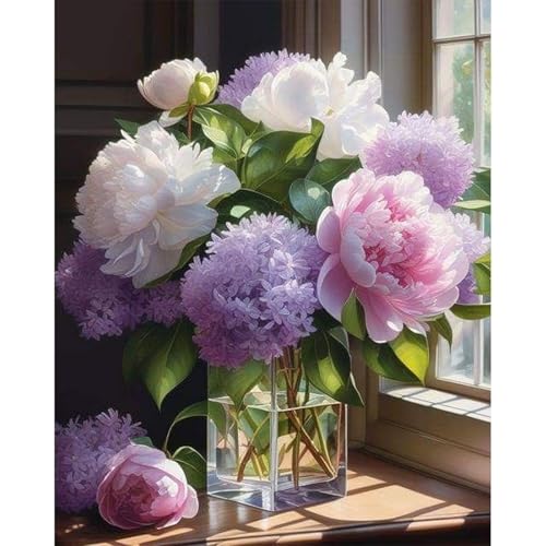 Malen Nach Zahlen Erwachsene Blumen, Lila Blumen Malen Nach Zahlen für Erwachsene, Paint by Numbers Adult auf Leinwand ohne Rahmen, DIY Acryl Painting by Numbers für Home Wall Decor Geschenk 40x50 CM von Fountor