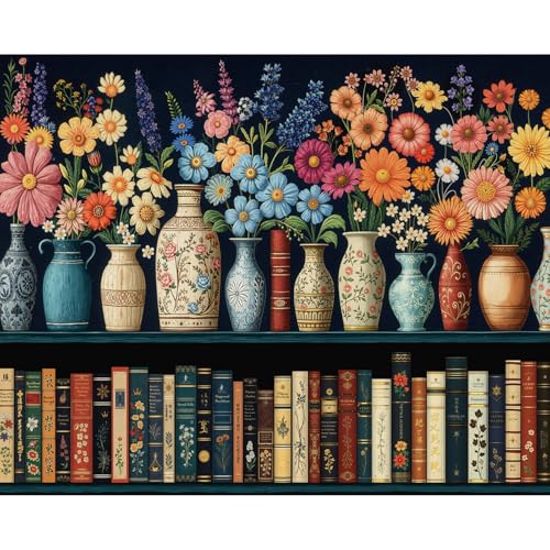 Malen Nach Zahlen Erwachsene Blumen, Malen Nach Zahlen für Erwachsene Bücherregal, Paint by Numbers Adult auf Leinwand ohne Rahmen, DIY Acryl Painting by Numbers für Home Wall Decor Geschenk 40x50 CM von Fountor
