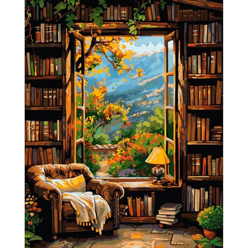 Malen Nach Zahlen Erwachsene Bücherregal, landschaft Malen Nach Zahlen für Erwachsene, Paint by Numbers Adult auf Leinwand ohne Rahmen, DIY Painting by Numbers für Home Wall Decor Geschenk 40x50 CM Malen Nach Zahlen Erwachsene Bücherregal, landschaft Malen Nach Zahlen für Erwachsene, Paint by Numbers Adult auf Leinwand ohne Rahmen, DIY Painting by Numbers für Home Wall Decor Geschenk 40x50 CM von Fountor