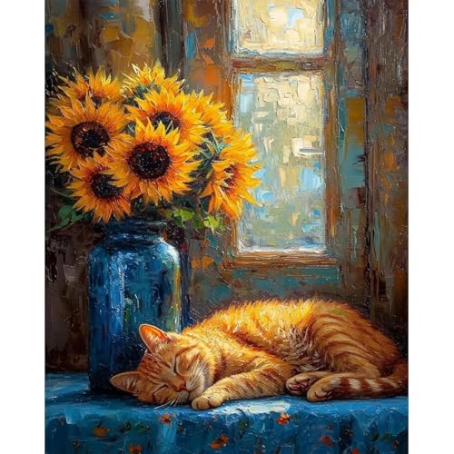 Malen Nach Zahlen Erwachsene Katze, Sonnenblumen Malen Nach Zahlen für Erwachsene, Paint by Numbers Adult auf Leinwand ohne Rahmen, DIY Acryl Painting by Numbers für Home Wall Decor Geschenk 40x50 CM Malen Nach Zahlen Erwachsene Katze, Sonnenblumen Malen Nach Zahlen für Erwachsene, Paint by Numbers Adult auf Leinwand ohne Rahmen, DIY Acryl Painting by Numbers für Home Wall Decor Geschenk 40x50 CM von Fountor