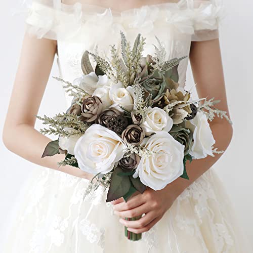 Fouriding Brautstrauß Braut Brautjungfer Brautjungfern Blumensträusse Hochzeit Rosen Blumenstrauß künstlicher Rosenstrauß Bouquet Deko Cremig Fouriding Brautstrauß Braut Brautjungfer Brautjungfern Blumensträusse Hochzeit Rosen Blumenstrauß künstlicher Rosenstrauß Bouquet Deko Cremig von Fouriding