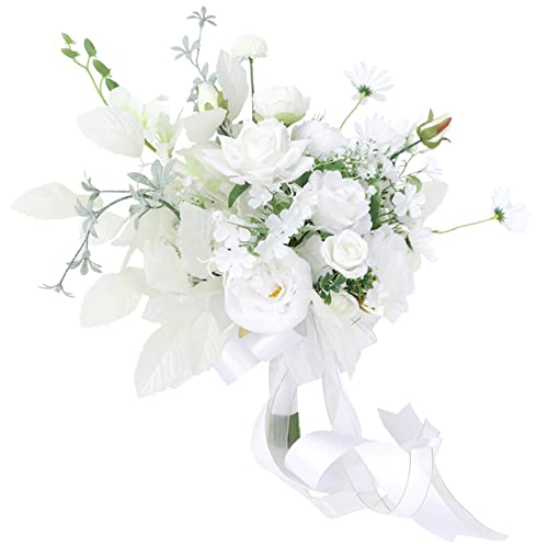 Fouriding Hochzeit Bouquet Vintage Style Weiße Pfingstrose Rose Braut Brautjungfer Künstliche Bouquet Hochzeit Dekoration Sträuße von Fouriding