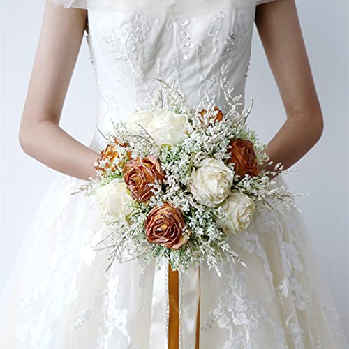 Fouriding Hochzeit Bouquet für Braut Karamell gebrannt Rand Rose Braut Braut künstliche Bouquet Brautjungfer Hochzeit Dekoration Blumensträuße Fouriding Hochzeit Bouquet für Braut Karamell gebrannt Rand Rose Braut Braut künstliche Bouquet Brautjungfer Hochzeit Dekoration Blumensträuße von Fouriding