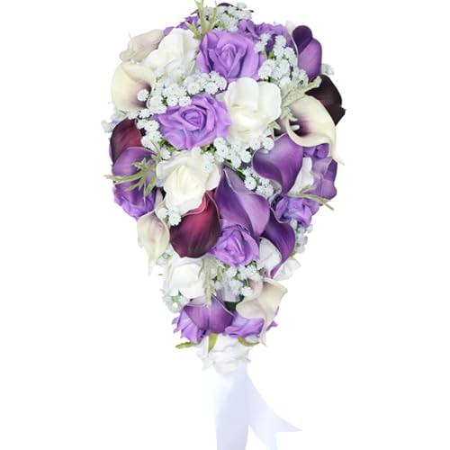 Fouriding Künstliche Lila Calla Lily Hochzeit Bouquet,Calla Lily Braut Bouquet Brautjungfer für Zeremonie Jahrestag Partei Braut Dusche Dekoration Hochzeit Sträuße von Fouriding