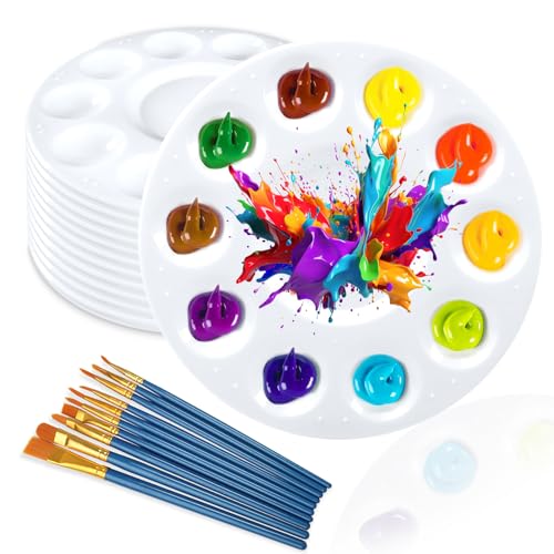 12 Stück Mischpalette, 11 Farbfeldern Kunststoff Runde Palette mit 10 Bürsten, Aquarell Malschale, Universalpalette, DIY Kunst Malerei Palette für Aquarell, Gouache, Acryl und Ölmalerei 12 Stück Mischpalette, 11 Farbfeldern Kunststoff Runde Palette mit 10 Bürsten, Aquarell Malschale, Universalpalette, DIY Kunst Malerei Palette für Aquarell, Gouache, Acryl und Ölmalerei von Fourindo