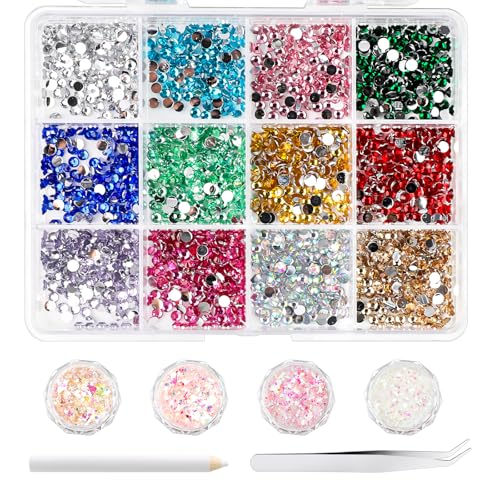 1800 Stück Glas Nail Art Strasssteine, Nägel Flatback Perlen mit 4 Nagelglitzer, 1 Pinzette und 1 Dotted Pen, Strasssteine Bunt Steine, Kristall Flatback Edelsteine für DIY Handwerk Nägel Kleidung 1800 Stück Glas Nail Art Strasssteine, Nägel Flatback Perlen mit 4 Nagelglitzer, 1 Pinzette und 1 Dotted Pen, Strasssteine Bunt Steine, Kristall Flatback Edelsteine für DIY Handwerk Nägel Kleidung von Fourindo