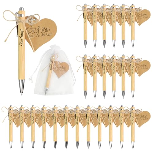 24 Sets Glücksstift Holzkugelschreiber, Kugelschreiber Geschenke Holz, Motivierende Dankeschön Kugelschreibe, Abschiedsgeschenk Kollegen, Danke Erzieherin Geschen, Kleine Geschenke für Kollegen von Fourindo
