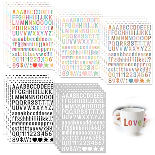 4920 Stück Selbstklebend Bunte Buchstaben Aufkleber, 30 Blätter Selbstklebendes Vinyl Buchstaben Zahlen, Blatt klebebuchstaben Bunt, Zahlen Buchstaben Aufkleben für Tür, Briefkasten, Dekorationskunst von Fourindo