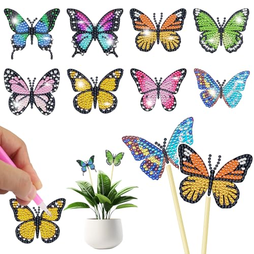Fourindo 8 Stück Diamond Painting Schmetterling Kits, Schmetterling Diamond Pain-ting Deko, Craft Buddy Schmetterlings für Gärten und Innenräume von Fourindo