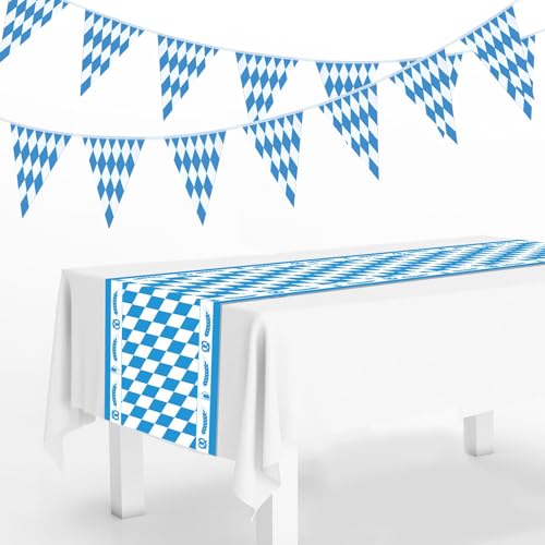 Fourindo Oktoberfest Deko Set,Enthält 20 Tischläufer(Gesamtlänge 10m) und 1 Tischdecke(275 * 35cm),für Bierzelten Bier Festival München von Fourindo