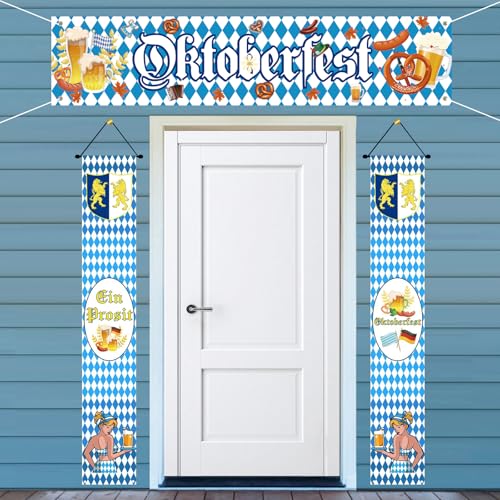 Fourindo 3 Stück Oktoberfest Deko Banner,Bayerisches Oktoberfest Banner,Oktoberfest Dekoration,Maße 180 * 40 cm/180 * 30 cm von Fourindo