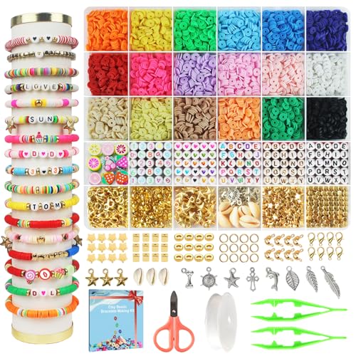 Fournine 5300 Stück Perlen für Armbänder, Tonperlen für Halsketten, Modeschmuck, Anhänger für Kinder Erwachsene, Set Armbänder für Mädchen DIY von Fournine