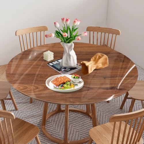 Tischdecke Rund Abwaschbar Tischdecke mit Gummizug, Gartentischdecke Rund mit Gummizug, Gartentischdecke Wetterfest Indoor Ideal für 90cm-110cm (Klar) von Fouvin