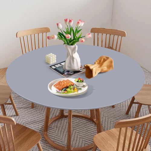Tischdecke Rund Abwaschbar Tischdecke mit Gummizug, Gartentischdecke Rund mit Gummizug, Gartentischdecke Wetterfest Indoor Ideal für 90cm-110cm (Silbergrau) von Fouvin