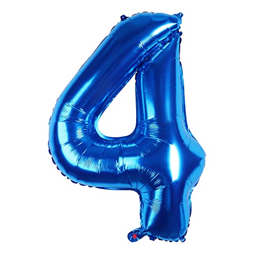 Fowecelt Folienballon Luftballon 4 Geburtstag: 4 Luftballons Zahl Geburtstagsdeko 4 Jahre Junge Kindergeburtstag Deko XXL 100cm Blau-Riesen Folienballon zum Geburtstag Fliegt mit Helium von Fowecelt
