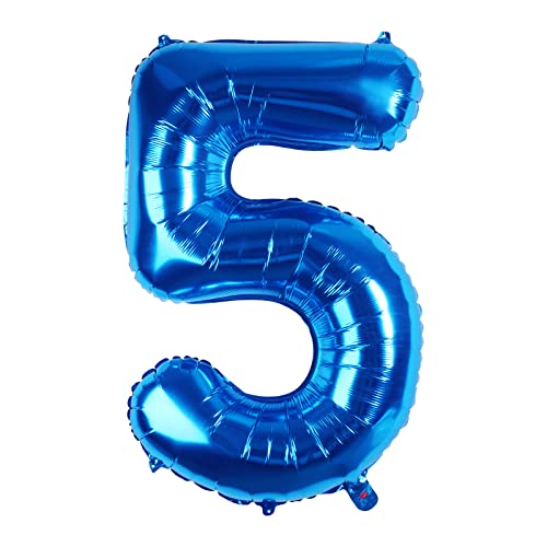 Fowecelt Folienballon Luftballon 5 Geburtstag: 5 Luftballons Zahl Geburtstagsdeko 5 Jahre Junge Kindergeburtstag Deko XXL 100cm Blau-Riesen Folienballon zum Geburtstag Fliegt mit Helium von Fowecelt