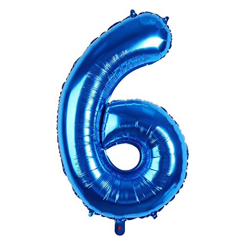 Fowecelt Folienballon Luftballon 6 Geburtstag: 6 Luftballons Zahl Geburtstagsdeko 6 Jahre Junge Kindergeburtstag Deko XXL 100cm Blau-Riesen Folienballon zum Geburtstag Fliegt mit Helium von Fowecelt