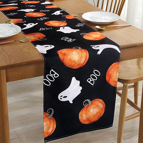 Fowecelt Halloween Tischläufer Kürbisse Geist: 33 X 183cm Gespenstisch Boo Schwarz Tabelle Läufer für Herbst Urlaub Küche Essen Halloween Party Dekoration von Fowecelt