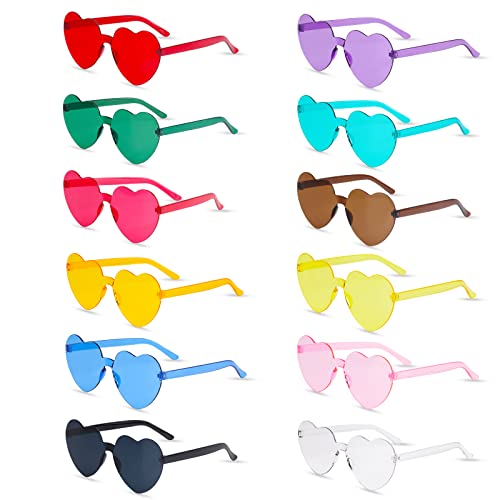 Fowecelt Herz Sonnenbrille Partybrille Set - 12 Stück Herzbrillen sonnenbrille fasching, bunte sonnenbrillen Party, Lustige Partybrillen für Fasching Foto Requisiten Geburtstagsfeier von Fowecelt