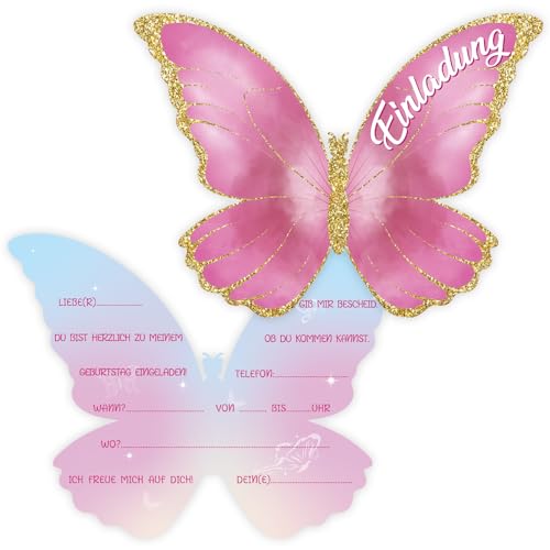 Fowecelt Schmetterling Einladungskarten Kindergeburtstag Mädchen - 15 Regenbogen Schmetterling Einladungskarten Geburtstag Party für Mädchen und Jungen Kinder Geburtstagsfeier von Fowecelt