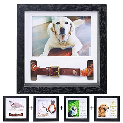 Fowybe Hund-Bilderrahmen,Einzigartiger schwarzer Rahmen Hundehalsband aus Holz Gedenkrahmen - Sympathie-Foto-Andenken-Katze-Hund-Haustier-Verlust-Geschenk für einen trauernden Freund von Fowybe