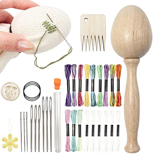 Fowybe Stopfei für Socken,Easy Grip Stopfgarn - Stopfgarn-Ei-Set aus Holz, Flicken, Mischfarben, Fäden, Nähwerkzeug für Frauen Fowybe Stopfei für Socken,Easy Grip Stopfgarn - Stopfgarn-Ei-Set aus Holz, Flicken, Mischfarben, Fäden, Nähwerkzeug für Frauen von Fowybe