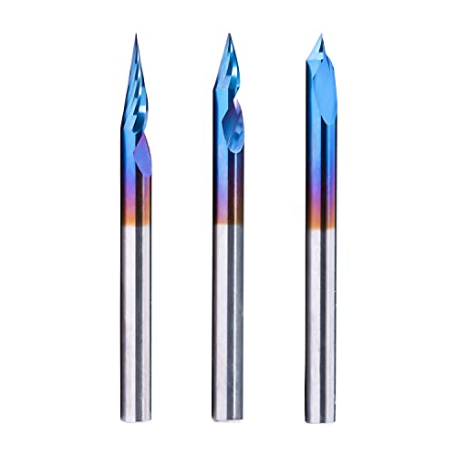 FoxAlien 3 Stück 20/30/60 Grad 0,1 mm 2-schneidige Spiralgravur V-Bit Set für Holzschnitzerei Fräsen, 1/8 Zoll Schaft CNC-Frässtifte, Nano-blaue Beschichtung, Schnitz-Bit für Holz, MDF, FoxAlien 3 Stück 20/30/60 Grad 0,1 mm 2-schneidige Spiralgravur V-Bit Set für Holzschnitzerei Fräsen, 1/8 Zoll Schaft CNC-Frässtifte, Nano-blaue Beschichtung, Schnitz-Bit für Holz, MDF, von FoxAlien