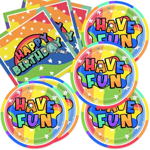 40-teiliges Party-Set mit Regenbogen-Blumenmotiven, Partyteller und Servietten, Set für 20 Gäste 40-teiliges Party-Set mit Regenbogen-Blumenmotiven, Partyteller und Servietten, Set für 20 Gäste von Foxercases