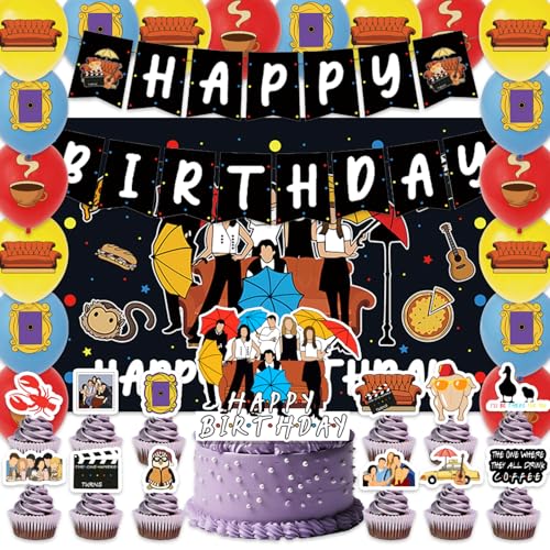 42 Stück Freundschafts-Geburtstagsparty-Dekorationen, inklusive Kuchenaufsätze, Cupcake-Topper, Banner, Hintergrund, Luftballons – Themenparty-Set für Fans 42 Stück Freundschafts-Geburtstagsparty-Dekorationen, inklusive Kuchenaufsätze, Cupcake-Topper, Banner, Hintergrund, Luftballons – Themenparty-Set für Fans von Foxercases