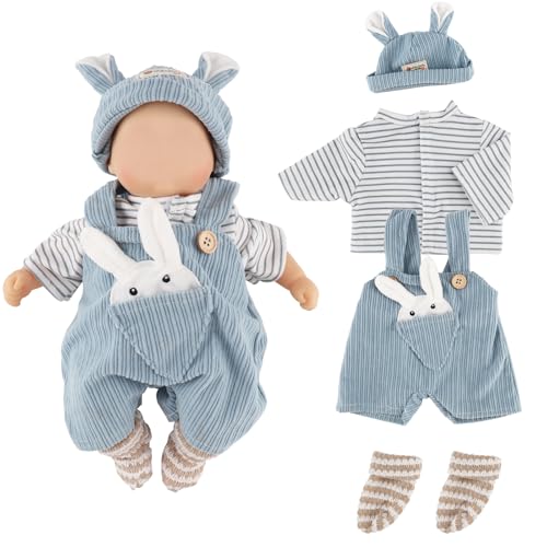 Foydream Baby Puppen Puppenkleidung 35-43 cm, Kleidung Bekleidung für Neugeborene Baby Puppen, Enthält Blaue Kaninchenrägerhose, Hemd, Strickmütze und Socken (Ohne Puppe) von Foydream