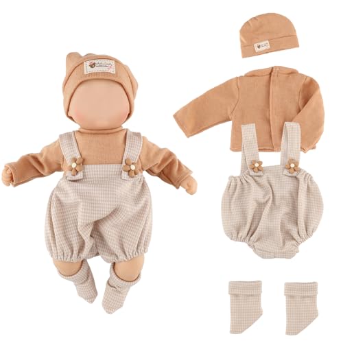 Foydream Puppenkleidung, 4 Stück Kleidung Bekleidung für Baby Puppen mit Braune Set, Top, Hose, Hut und Socken für 38–45 cm Puppenkleidung Zubehör (Keine Puppe) von Foydream