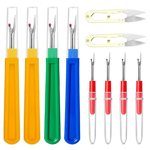 10 Stück Nähen Nahttrenner Set,Stichtrenner Werkzeuge mit 2 Scheren,praktischer Fadenschneider und Nahttrenner-Werkzeugset zum Sticken/Handarbeiten,Nähschere(4 große,4 kleine) von Foyods