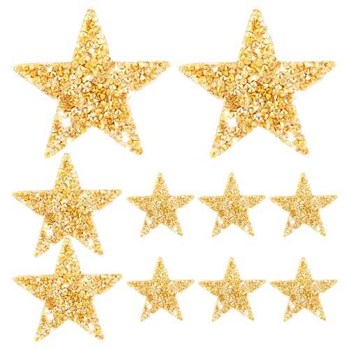 10 Stück Sterne Patches zum Aufbügeln,Goldene Stars Aufnäher zum Aufbügeln,Strass Stern zum Aufbügeln,Glitzernde Sterne Aufbügel Patches,für Jeans,Clothes,Dress,Hat von Foyods