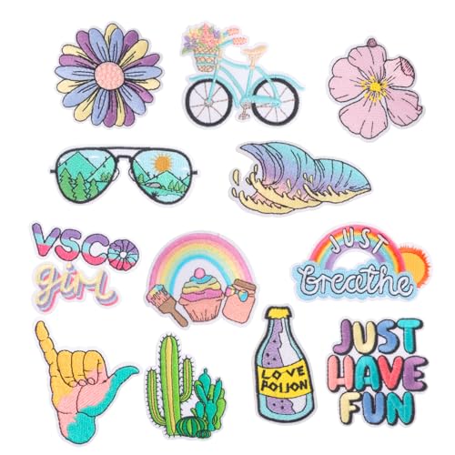 12 Stück Sommer-Bügelflicken für Kleidung, T-Shirts, niedlich, bunt, bestickt, zum Aufnähen, Regenbogen, Wellen, Blumen, geformt für Kleidung, Kleid, Hut, Jeans, DIY, Rucksack, Schuhe 12 Stück Sommer-Bügelflicken für Kleidung, T-Shirts, niedlich, bunt, bestickt, zum Aufnähen, Regenbogen, Wellen, Blumen, geformt für Kleidung, Kleid, Hut, Jeans, DIY, Rucksack, Schuhe von Foyods