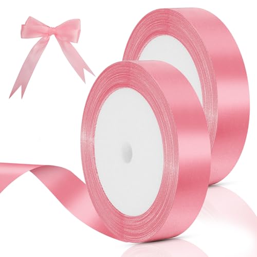 2 Rollen Satinband,Rosa Geschenkband,Hochzeitsgeschenkband,Schleifenband Seidenbands,für Geschenkverpackung Brautstrauß Basteln Geburtstag Hochzeitsdeko Handgefertigte Schleifen(22 m x 2 cm) von Foyods