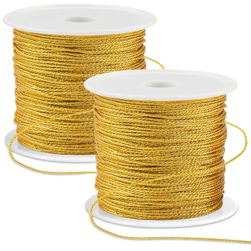 2 Stück Goldene Kordel,Nicht Elastisch Golddraht zum Basteln,25 M Gold Metallic Kordel,Goldfaden zum Hängende Ornamentdekoration Basteln Handwerk Hochzeit Dekorieren oder Verpacken von Foyods
