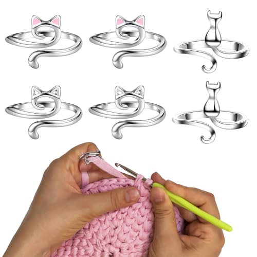 6 Pack Häkelring für Finger, einstellbarer Garnhalter Häkelspannring Stricken Häkeln Zubehör Offener Strick Fingerring für Mutter Oma Katzenform 6 Pack Häkelring für Finger, einstellbarer Garnhalter Häkelspannring Stricken Häkeln Zubehör Offener Strick Fingerring für Mutter Oma Katzenform von Foyods