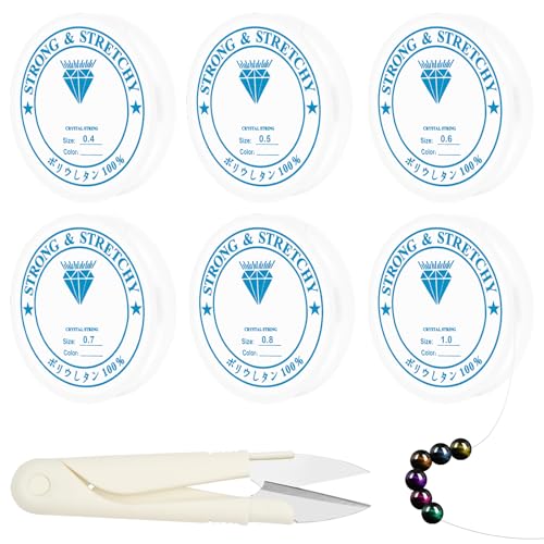 6 Spulen,Elastische Schmuckfaden,Transparente Perlen Faden,Unsichtbare Nylonschnur,Elastische-Schnur zur Herstellung von Armbändern,für Perlenschmuck Armbänder Basteln(0,4/0,5/0,6/0,7/0,8/1 mm) von Foyods