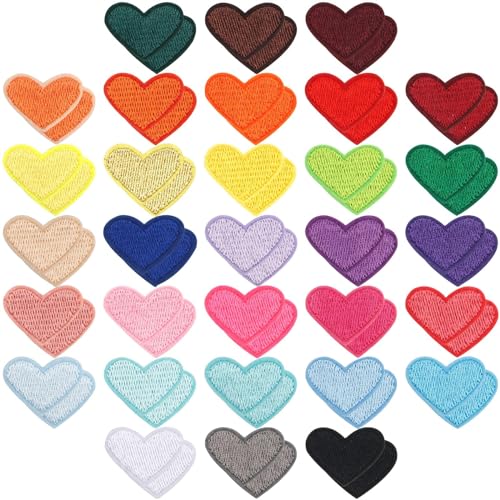 60 Stück Herz-Aufbügler,bestickte Aufnäher/Aufbügler-Applikationen,Löcher für Kleidung,für Kleidung,Kleider,Hüte,Jeans,DIY-Accessoires,DIY Handwerk Reparatur Dekorationen (30 Farben) von Foyods