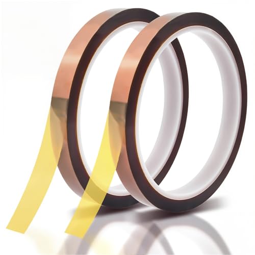 Foyods 2 Rollen Hitzebeständiges Klebeband,Hitzebeständiges Polyimid-Klebeband,Wärmeband für Sublimation und Wärmeband für Vinyl-Wärmepressen,für Abdecken,Löten,Wärmeübertragung(10 mm x 33 m) von Foyods