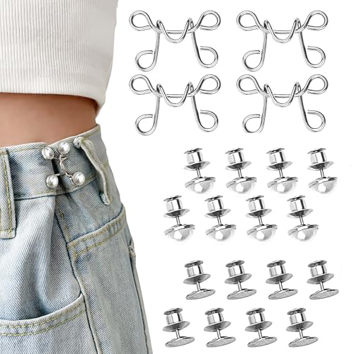 4 Stück Hosen Enger Machen Clip,Hosen-Einsteller-TaillenspannerJean Knopfnadeln AbnehmbarenTaille Extender Elastischen Metall Knopf Verstellbare Nagelfreie Taillenschnallen für Hemd Hosen Kleid Hosen von Foyods