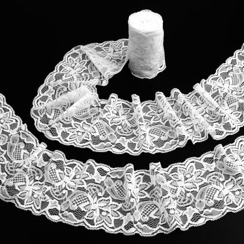 Weißes Spitzenband, 8 cm breite Spitzenborte zum Nähen, 4,5 m elastischer, dehnbarer Spitzenstoff, perfekt zum Basteln, Nähen, Verpacken von Geschenken und für Brauthochzeitsdekorationen Weißes Spitzenband, 8 cm breite Spitzenborte zum Nähen, 4,5 m elastischer, dehnbarer Spitzenstoff, perfekt zum Basteln, Nähen, Verpacken von Geschenken und für Brauthochzeitsdekorationen von Foyods