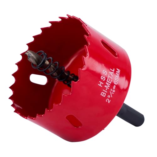 Hole saw, Lochfräse Set, 65MM Lochkreissäge, Bi-Metall-Lochsäge, 1 Bohrer,1 Mechanische Feder,1 Sechskantschlüssel, Lochsäge für Aluminium, Holz, PVC-Platte und Kunststoffplatte-1/4-Gewinde (65mm) von Fozobaiy