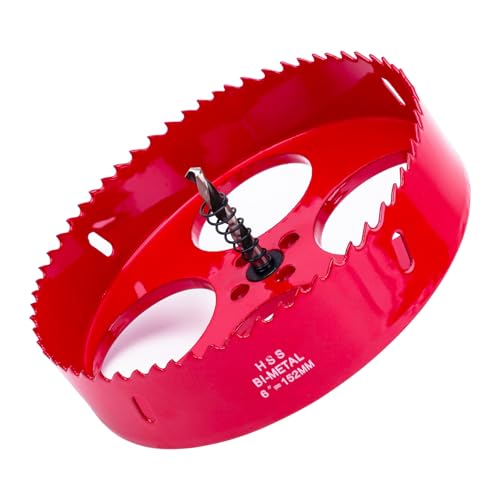 Hole saw, Lochfräse Set, 152MM Lochkreissäge, Bi-Metall-Lochsäge, 1 Bohrer,1 Mechanische Feder,1 Sechskantschlüssel, Lochsäge für Aluminium, Holz, PVC-Platte und Kunststoffplatte-1/4-Gewinde (152mm) von Fozobaiy