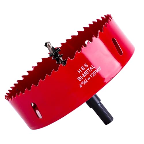Lochsäge 120mm, Universal HSS M42 Bi-Metall Lochsägen, Lochkreissäge mit Sechskant-Schaft und Bohrer Lochbohrer Set Bohrkrone für Holz, Rigips, Trockenbau, Kunststoffe(120mm) von Fozobaiy