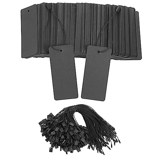 Fozriybefy 400 Set Schwarze Preisschilder mit Schnur, Geschenkanhänger mit Sicherheitsnadeln, Schwarze Hängeetiketten Aus Kraftpapier von Fozriybefy