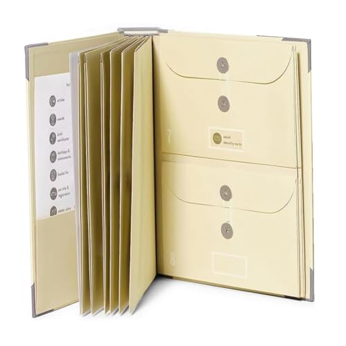 Fozriybefy Aktenordner mit Etiketten, Süßer Papier-Organizer mit Reißverschlusstasche, Tragbarer Dokumenten-Organizer für das Home-Office, Khaki von Fozriybefy