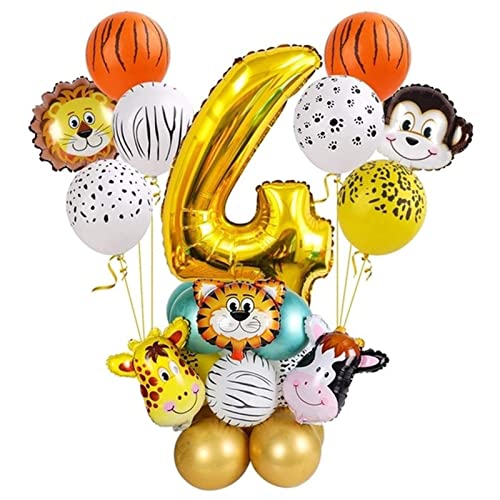 Happy Birthday Ballon 27 stücke Safari Dschungel Tier Chrome Metallische Ballons Geburtstag Party Dekorationen L 1 2 3 4 5 6 7 8 9 10 Luftballons (Size : 4) von FrEshn